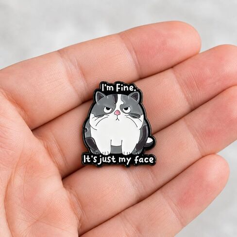 Funny Sass Cat Pin - Enamel Humorous Quotes Pins Brooch with "I'm Fine. It's Just My Face." for Backpacks, Jackets, Hats. Cute Animal Brooches Gift for Cats Lovers, Adults in Saudi Arabia
