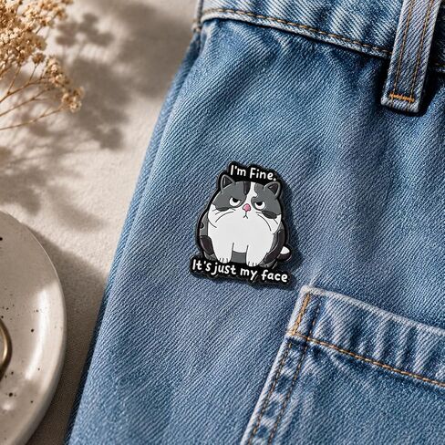 Funny Sass Cat Pin - Enamel Humorous Quotes Pins Brooch with "I'm Fine. It's Just My Face." for Backpacks, Jackets, Hats. Cute Animal Brooches Gift for Cats Lovers, Adults in Saudi Arabia