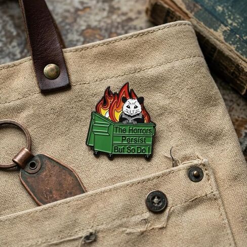 Funny Opossum Pin - Enamel Humor Dumpster Fire Pins Brooch with "The Horrors Persist But So Do I" for Backpack, Jackets, Hats. Sarcastic Meme Brooches Gift for Friends and Family in Saudi Arabia