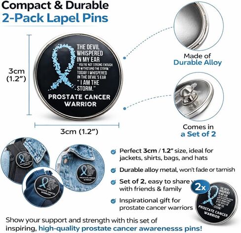 2-Pack Prostate Cancer Warrior Pins – Alloy Lapel Badge, Inspirational Blue Ribbon Brooch for Survivors & Fighters in Saudi Arabia
