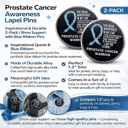 2-Pack Prostate Cancer Warrior Pins – Alloy Lapel Badge, Inspirational Blue Ribbon Brooch for Survivors & Fighters in Saudi Arabia