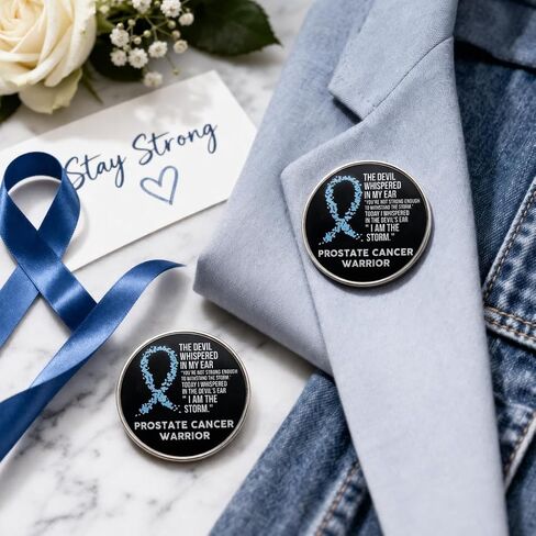 2-Pack Prostate Cancer Warrior Pins – Alloy Lapel Badge, Inspirational Blue Ribbon Brooch for Survivors & Fighters in Saudi Arabia