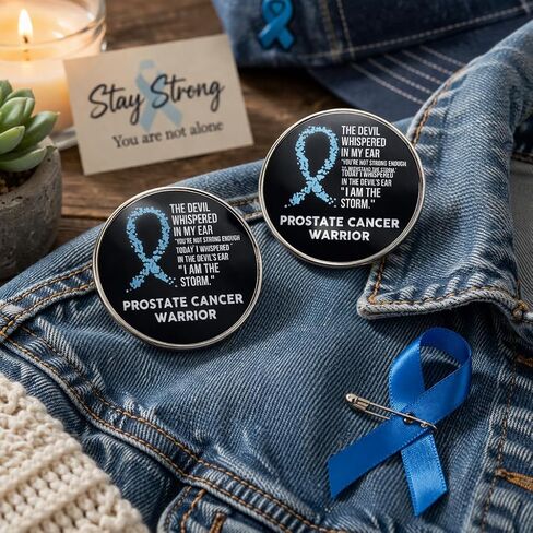2-Pack Prostate Cancer Warrior Pins – Alloy Lapel Badge, Inspirational Blue Ribbon Brooch for Survivors & Fighters in Saudi Arabia