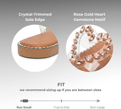 Rose Gold Heart Gemstone Slide Sandals Women Clear Crystal Trim Flat Rhinestone Sole Womens Sandals Dressy Sparkly Slides for Summer Parties and Casual Outfits in Kuwait
