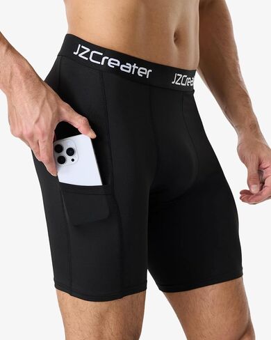 JZCreater Mens Compression Shorts with Pocket, Workout Gym Shorts for Running, Basketball & Training, Quick Dry Base Layer in Saudi Arabia
