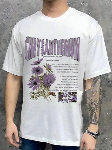 Men's Casual Floral Slogan Print Short Sleeve T-Shirt in Kuwait