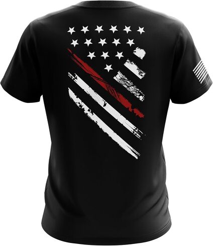 Men’s American Crest Flag T-Shirt Heavyweight Cotton Graphic Tee, Classic Fit Crew Neck, USA Patriotic Shirt, Made in USA in Saudi Arabia