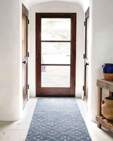 Dash & Albert Kota Indigo Handwoven Wool Rug, 2.5 X 8 Feet, Blue Geometric Pattern in Saudi Arabia