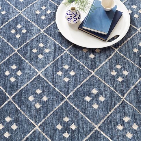 Dash & Albert Kota Indigo Handwoven Wool Rug, 2.5 X 8 Feet, Blue Geometric Pattern in Saudi Arabia