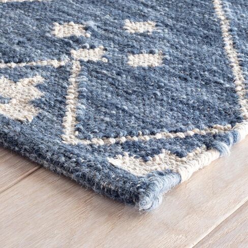 Dash & Albert Kota Indigo Handwoven Wool Rug, 2.5 X 8 Feet, Blue Geometric Pattern in Saudi Arabia