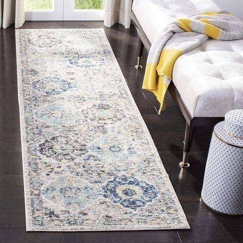 SAFAVIEH Madison Collection Runner Rug - 2'3" x 10', Ivory & Aqua, Boho Chic Distressed Design, Non-Shedding & Easy Care, Ideal for High Traffic Areas in Living Room, Bedroom (MAD611A) in Kuwait