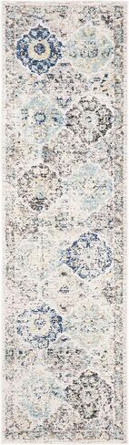 SAFAVIEH Madison Collection Runner Rug - 2'3" x 10', Ivory & Aqua, Boho Chic Distressed Design, Non-Shedding & Easy Care, Ideal for High Traffic Areas in Living Room, Bedroom (MAD611A) in Kuwait