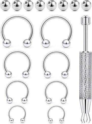 16G Horseshoe Septum Rings 6/8/10/12mm with Tool & Ball Grabber,Hypoallergenic for Nose,Rook,Cartilage,Helix,Lips-Silver Gold 316L Surgical Steel Septum Piercing jewelry in Saudi Arabia