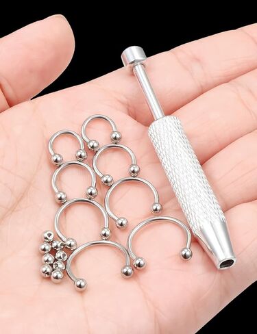 16G Horseshoe Septum Rings 6/8/10/12mm with Tool & Ball Grabber,Hypoallergenic for Nose,Rook,Cartilage,Helix,Lips-Silver Gold 316L Surgical Steel Septum Piercing jewelry in Saudi Arabia