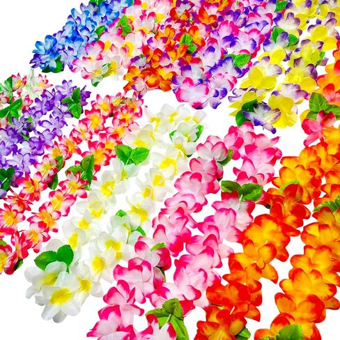 12 Counts Hawaiian Leis Necklace Leis Headbands Leis Tropical Luau Hawaii Silk Flower Lei Theme Party Favors Holiday Wedding Beach Birthday Decorations in Saudi Arabia