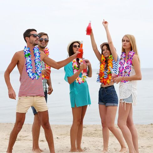 12 Counts Hawaiian Leis Necklace Leis Headbands Leis Tropical Luau Hawaii Silk Flower Lei Theme Party Favors Holiday Wedding Beach Birthday Decorations in Saudi Arabia