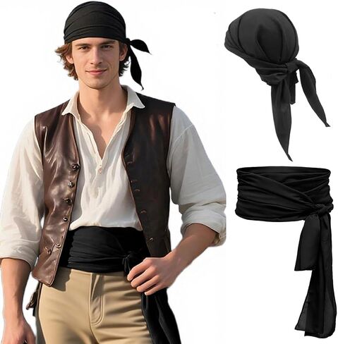 Pirate Bandana Head Scarf & Sash for Men Women Renaissance Viking Headwrap Waist Headband in Saudi Arabia