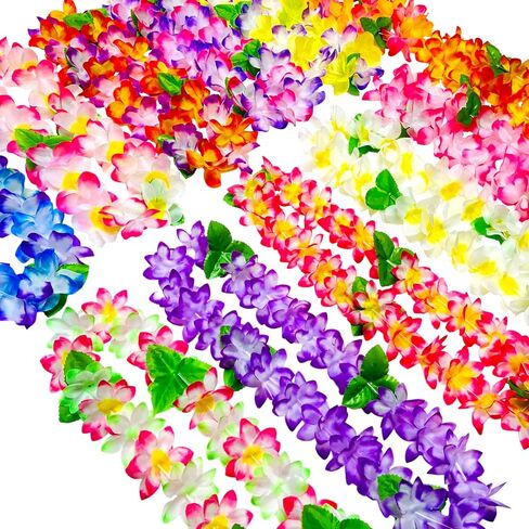 12 Counts Hawaiian Leis Necklace Leis Headbands Leis Tropical Luau Hawaii Silk Flower Lei Theme Party Favors Holiday Wedding Beach Birthday Decorations in Saudi Arabia