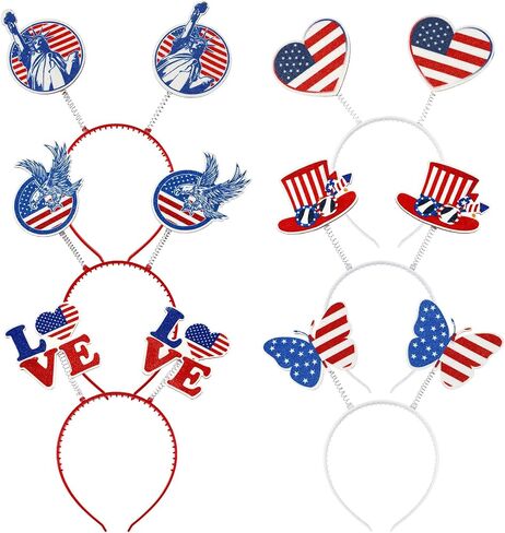 QPIXVB 6PCS 4th of July Headband,Red White and Blue Party Accessories Decorations Favors,250th Anniversary American Flag Hair Accessories for Independence Memorial Day Patriotic Decor Photo Props in Kuwait