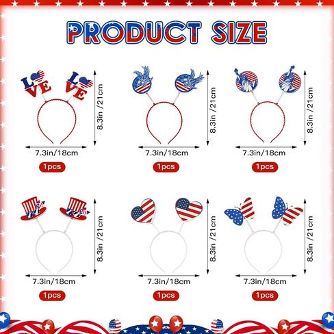 QPIXVB 6PCS 4th of July Headband,Red White and Blue Party Accessories Decorations Favors,250th Anniversary American Flag Hair Accessories for Independence Memorial Day Patriotic Decor Photo Props in Kuwait