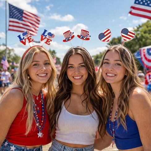 QPIXVB 6PCS 4th of July Headband,Red White and Blue Party Accessories Decorations Favors,250th Anniversary American Flag Hair Accessories for Independence Memorial Day Patriotic Decor Photo Props in Kuwait