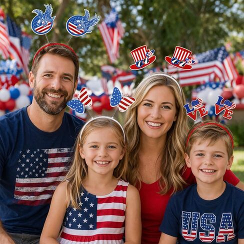 QPIXVB 6PCS 4th of July Headband,Red White and Blue Party Accessories Decorations Favors,250th Anniversary American Flag Hair Accessories for Independence Memorial Day Patriotic Decor Photo Props in Kuwait