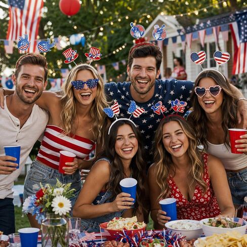 QPIXVB 6PCS 4th of July Headband,Red White and Blue Party Accessories Decorations Favors,250th Anniversary American Flag Hair Accessories for Independence Memorial Day Patriotic Decor Photo Props in Kuwait