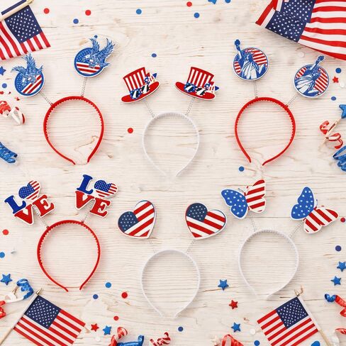 QPIXVB 6PCS 4th of July Headband,Red White and Blue Party Accessories Decorations Favors,250th Anniversary American Flag Hair Accessories for Independence Memorial Day Patriotic Decor Photo Props in Kuwait