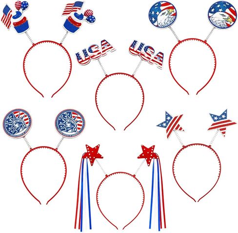 QPIXVB 6PCS 4th of July Headband,Red White and Blue Party Accessories Decorations Favors,250th Anniversary American Flag Hair Accessories for Independence Memorial Day Patriotic Decor Photo Props in Kuwait