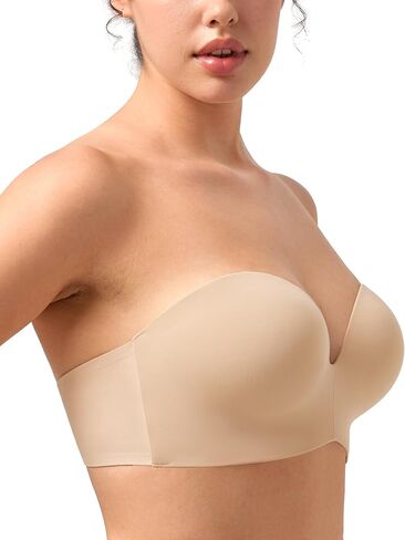 songful by HSIA Strapless Bras for Women Push Up Wireless Non-Slip Seamless Plunge Bandeau Bras with Multi-Way Straps Light Beige in Saudi Arabia