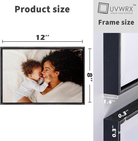لوحة فنية جدارية من القماش بإطار عائم مخصص من UVWRX - طباعة صور شخصية، مقاس 12 × 08 بوصة، باللون الأسود in Saudi Arabia