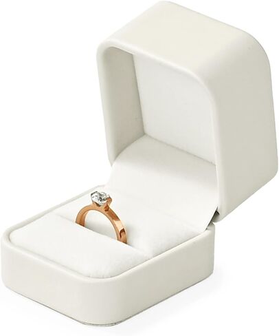PU Leather Ring Gift Box Velvet Interior Wedding Ring Case Jewelry Gift Holder for Birthday, Proposal, Engagement,Wedding, Valentine's Day (White) in Saudi Arabia