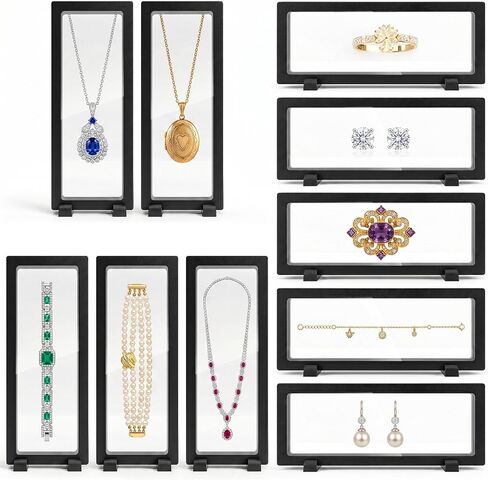10 PCS 3D Floating Display Case, Coins Display Stand Holder, Jewelry Storage Box, Black Suspension Frame for Challenge Coins, Medals, Fossils, Stamps, 9" x 3.54" x 0.79" in Saudi Arabia