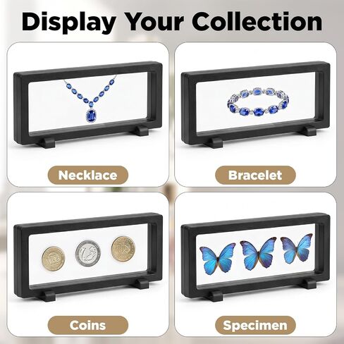 10 PCS 3D Floating Display Case, Coins Display Stand Holder, Jewelry Storage Box, Black Suspension Frame for Challenge Coins, Medals, Fossils, Stamps, 9" x 3.54" x 0.79" in Saudi Arabia