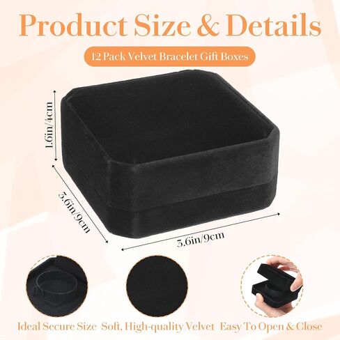 12 Pack Classic Black Velvet Bracelet Gift Boxes – Jewelry Storage & Display Case for Bangle, Organizer for Wedding, Engagement, Birthday, Anniversary (3.6" x 3.6" x 1.6") in Saudi Arabia