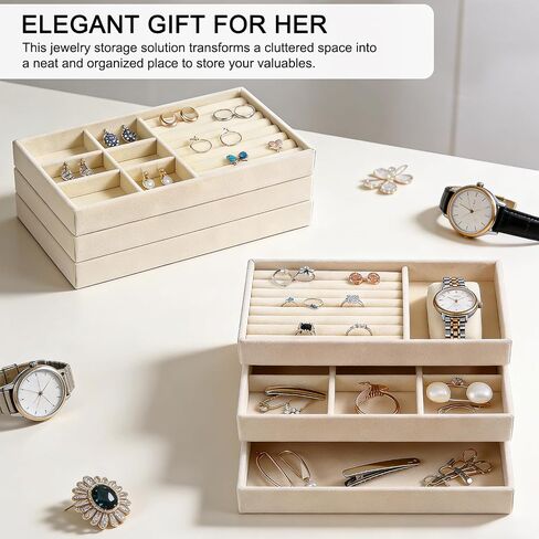 6-Piece Velvet Jewelry Organizer for Drawer, Stackable Jewelry Trays with Removable Dividers, Drawer Organizer Inserts Set with 2 Cleaning Cloths for Women Dresser Vanity in Saudi Arabia