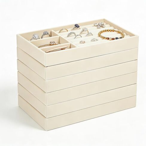 6-Piece Velvet Jewelry Organizer for Drawer, Stackable Jewelry Trays with Removable Dividers, Drawer Organizer Inserts Set with 2 Cleaning Cloths for Women Dresser Vanity in Saudi Arabia