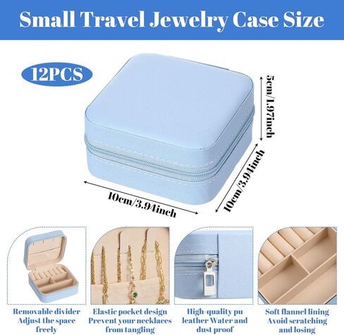 12 Pcs Mini Jewelry Box Travel, Mini Blue Jewelry Box Organizer - Portable PU Leather Case for Rings, Earrings, Necklaces, Bridesmaid Gifts & Accessories Storage in Saudi Arabia