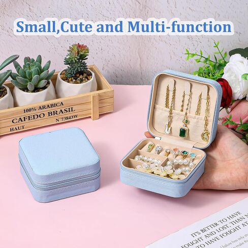 12 Pcs Mini Jewelry Box Travel, Mini Blue Jewelry Box Organizer - Portable PU Leather Case for Rings, Earrings, Necklaces, Bridesmaid Gifts & Accessories Storage in Saudi Arabia