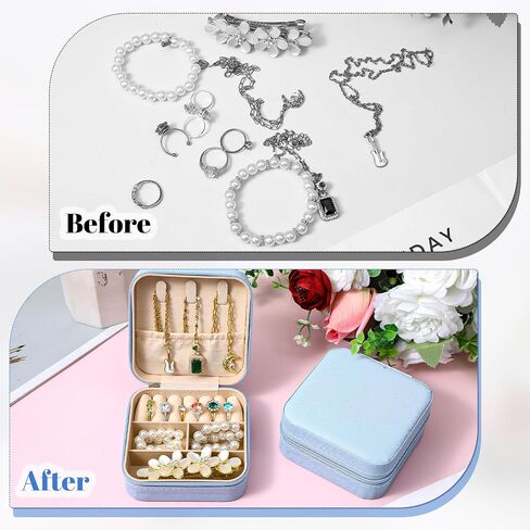 12 Pcs Mini Jewelry Box Travel, Mini Blue Jewelry Box Organizer - Portable PU Leather Case for Rings, Earrings, Necklaces, Bridesmaid Gifts & Accessories Storage in Saudi Arabia