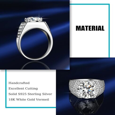 5 CT Men Moissanite Ring with Certification, D Color VVS1 Clarity Round Cut Men Moissanite Wedding Band, 18K White Gold Plated 925 Sterling Silver Rings, Adjustable Ring in Saudi Arabia