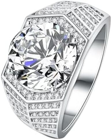 5 CT Men Moissanite Ring with Certification, D Color VVS1 Clarity Round Cut Men Moissanite Wedding Band, 18K White Gold Plated 925 Sterling Silver Rings, Adjustable Ring in Saudi Arabia