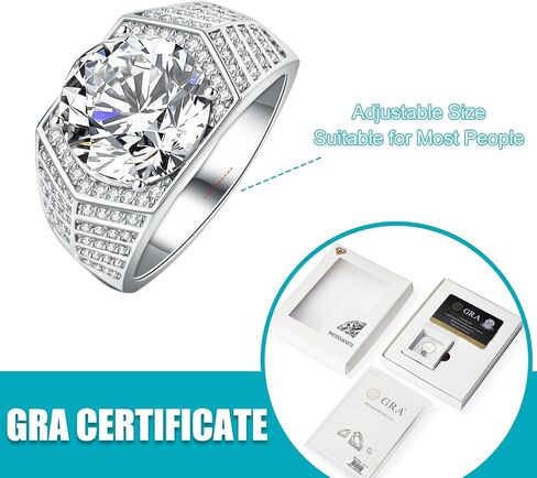5 CT Men Moissanite Ring with Certification, D Color VVS1 Clarity Round Cut Men Moissanite Wedding Band, 18K White Gold Plated 925 Sterling Silver Rings, Adjustable Ring in Saudi Arabia