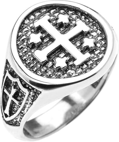 925 Sterling Silver Knights Templar Shield Crusader Band Jerusalem Cross Ring for Men in Saudi Arabia