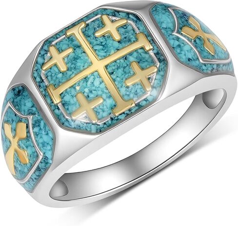 Jerusalem Cross Ring 925 Sterling Silver Turquoise Christian Rings for Men Religious Jewelry Gifts for Men in Saudi Arabia