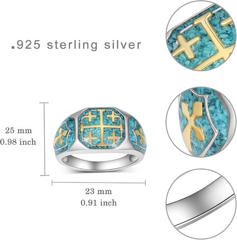 Jerusalem Cross Ring 925 Sterling Silver Turquoise Christian Rings for Men Religious Jewelry Gifts for Men in Saudi Arabia