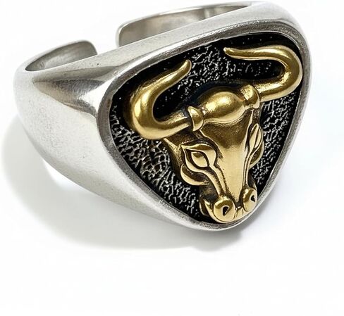 Bull Head Ring, Vintage Silver Animal Signet Rings for Men, Handmade Open Adjustable Gothic Rings Trendy Fashion Jewelry in Saudi Arabia