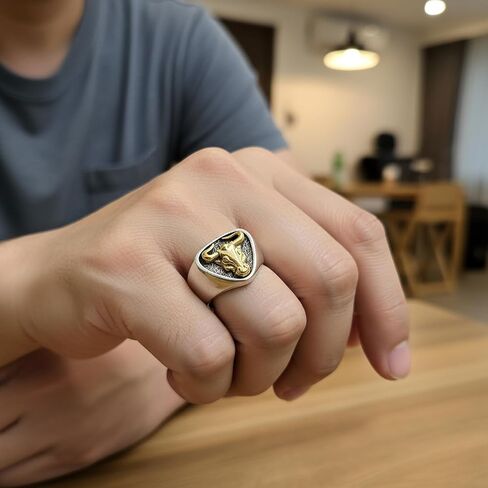 Bull Head Ring, Vintage Silver Animal Signet Rings for Men, Handmade Open Adjustable Gothic Rings Trendy Fashion Jewelry in Saudi Arabia