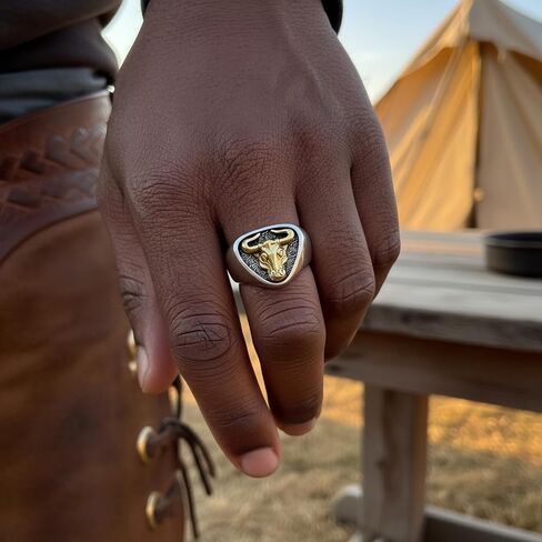 Bull Head Ring, Vintage Silver Animal Signet Rings for Men, Handmade Open Adjustable Gothic Rings Trendy Fashion Jewelry in Saudi Arabia