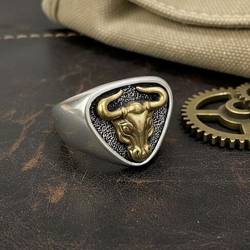 Bull Head Ring, Vintage Silver Animal Signet Rings for Men, Handmade Open Adjustable Gothic Rings Trendy Fashion Jewelry in Saudi Arabia